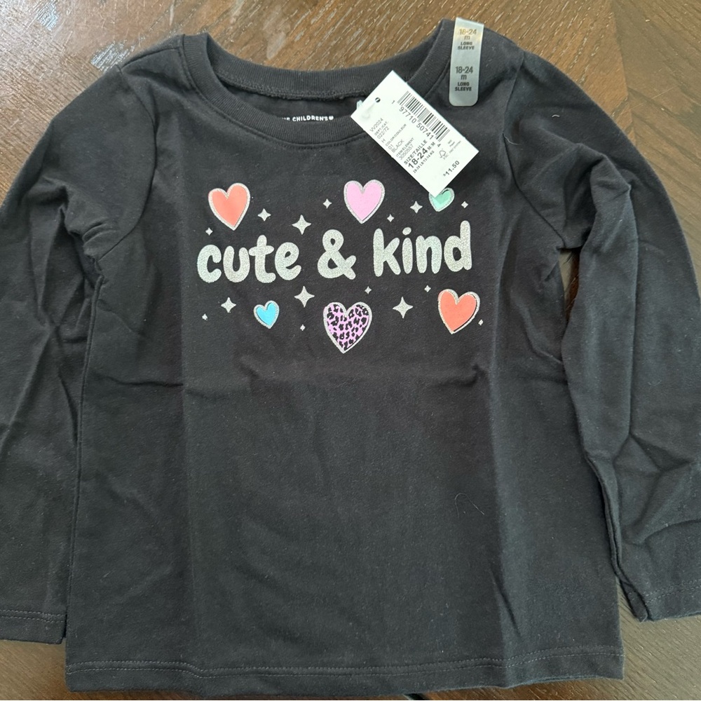 The Children's Place Babies/Toddlers Girls’ Black 'Cute & Kind' Long Sleeve Tee